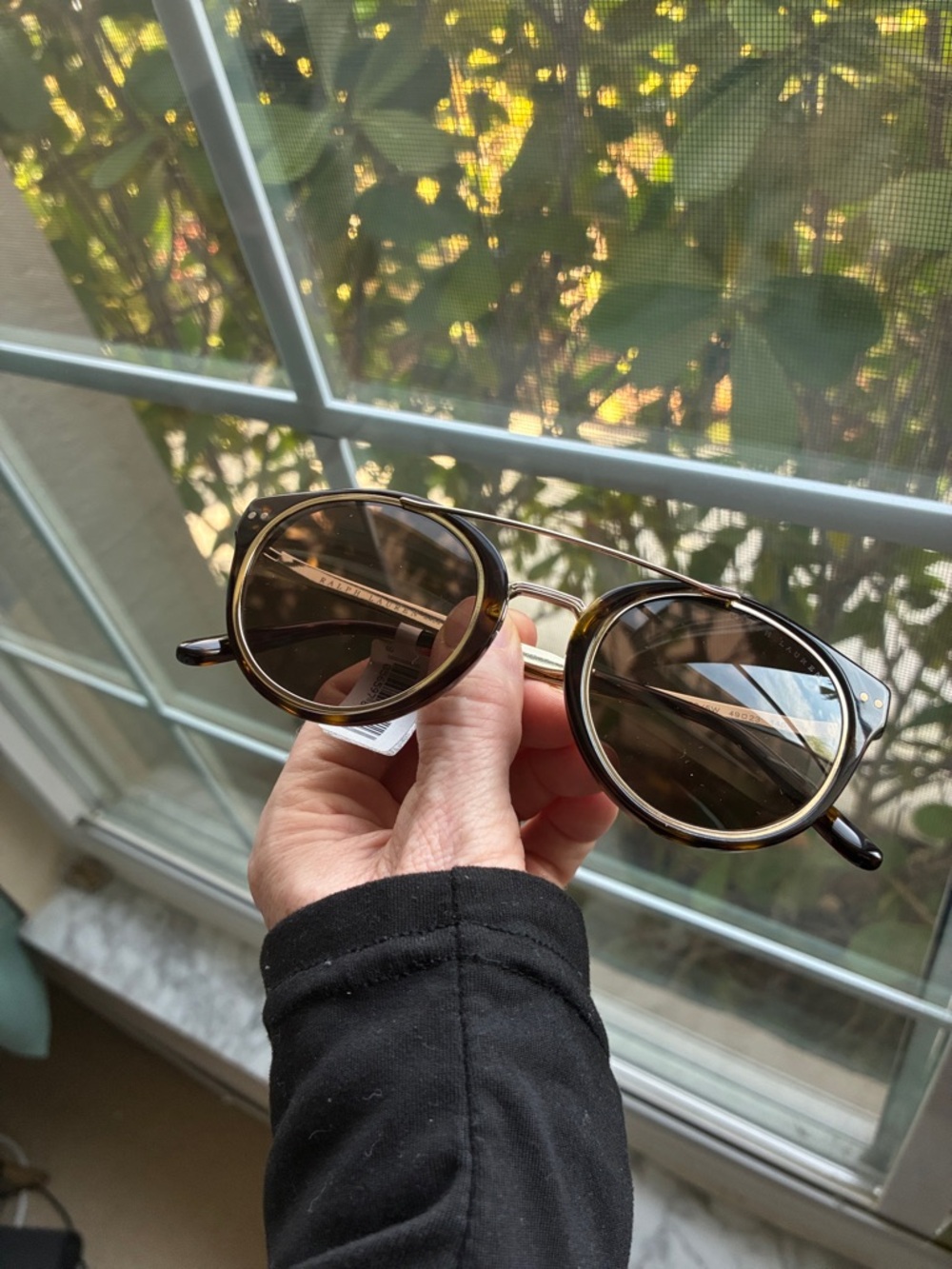 Ralph Lauren Men's Round Tortoise Sunglasses with Gold Accents